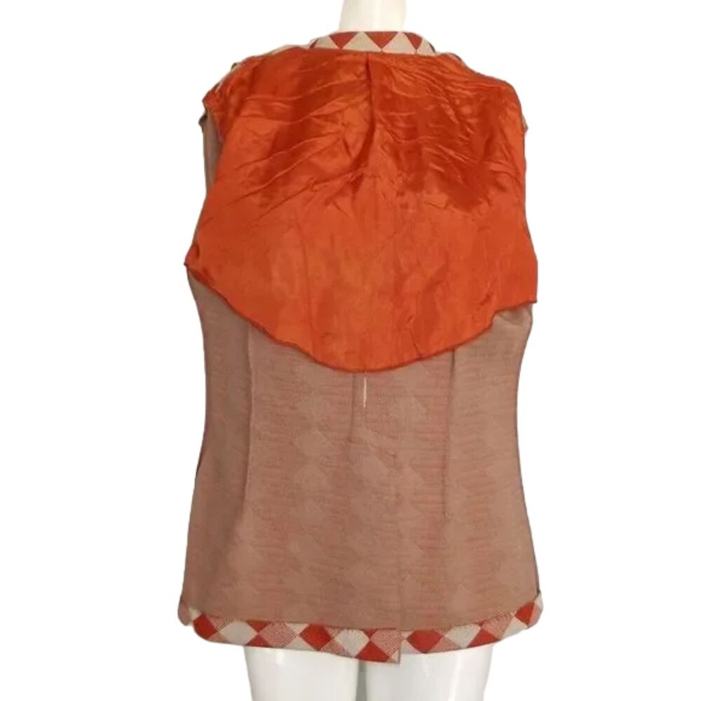 VINTAGE Blazer, M/L, Orange/Off-White Diamonds/Check, 2 buttons, Poly - Picture 5 of 12